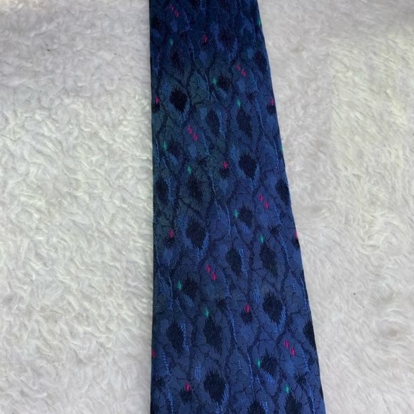 Vintage 80’s Mens Bon Jour 100% silk necktie navy blue with splatter speckles - Picture 2 of 6